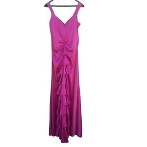 Vintage Gunne Sax Dress Formal Floor Ruffle Tail Slip Fuschia Pink Size 9/10